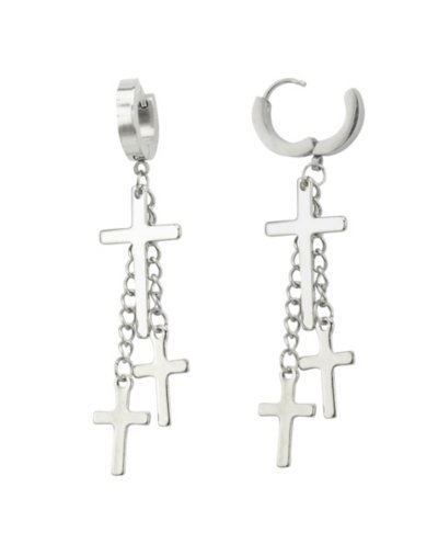 Triple Cross Dangle Huggie Hoop Earrings - 18 Gauge