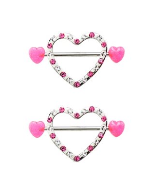 "CZ Pink Heart Nipple Shields - 14 Gauge"