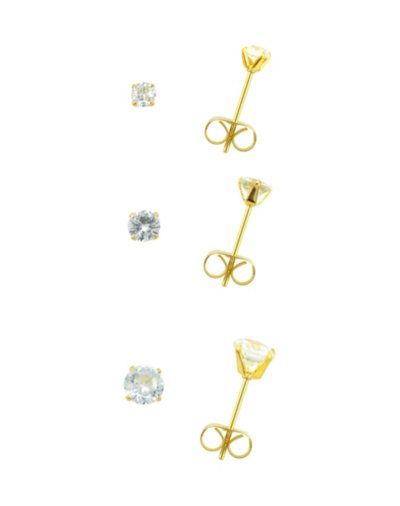 Multi-Pack CZ Goldtone Stud Earrings - 3 Pair