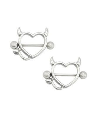 "Titanium Devil Heart Nipple Shields - 14 Gauge"