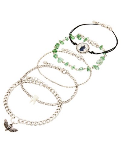 Multi-Pack Green and Silver Insect Bracelets - 5 Pack