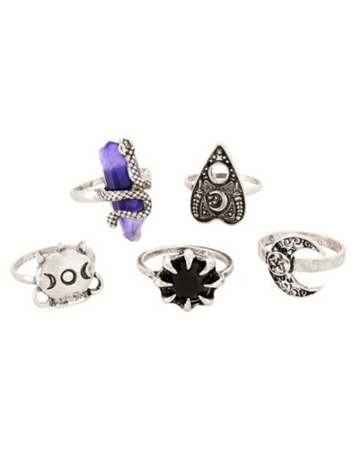 Multi-Pack Silver Whimsigoth Rings - 5 Pack