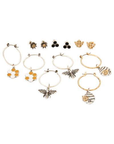 Multi-Pack Bee and Honeycomb Earrings - 6 Pack