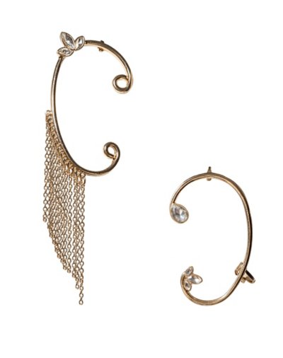 CZ Goldtone Chain Asymmetrical Ear Cuffs