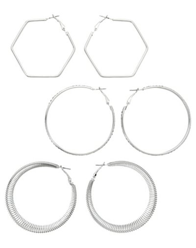 Multi-Pack Silvertone Large Multi Texture Hoop Earrings - 3 Pair