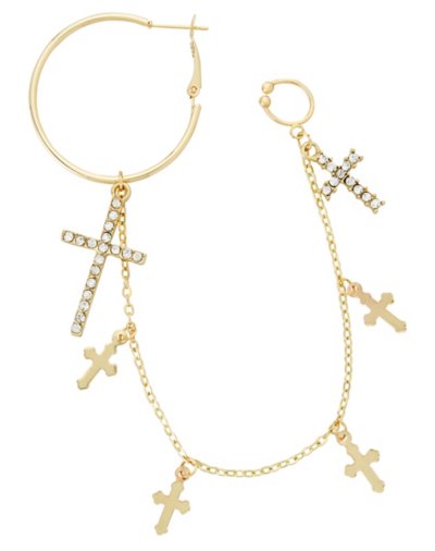 CZ Goldtone Multiple Cross Chain Hoop Ear Cuff