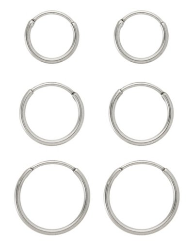 Multi-Pack Silvertone Titanium Hoop Earrings 3 Pair - 20 Gauge