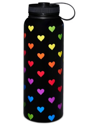 "Black Rainbow Heart Water Bottle - 32 oz."