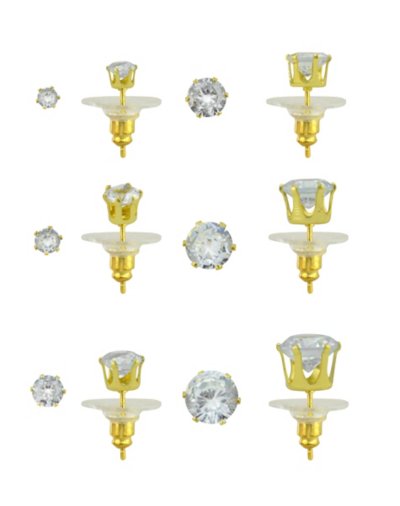 Multi-Pack CZ Goldtone Titanium Round Stud Earrings 6 Pack