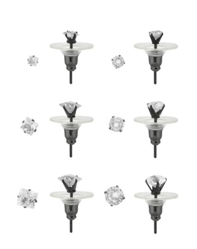 Multi-Pack CZ Round and Square Cut Stud Earrings 6 Pack - 20 Gauge