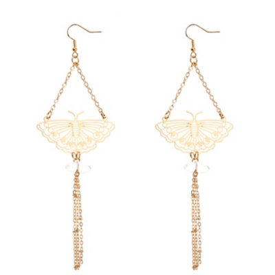 Goldtone Moth Drop Chain Dangle Earrings