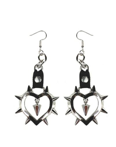 Silvertone Spike Heart Dangle Earrings