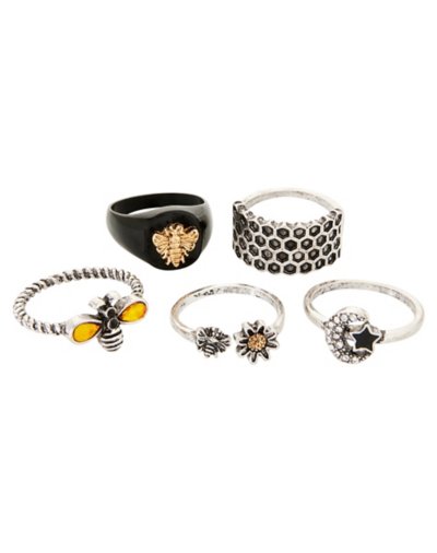 Multi-Pack Gold and Black Bee Rings - 5 Pack