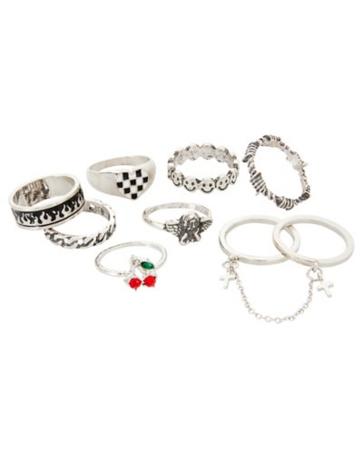 Multi-Pack Silver Novelty Rings - 9 Pack