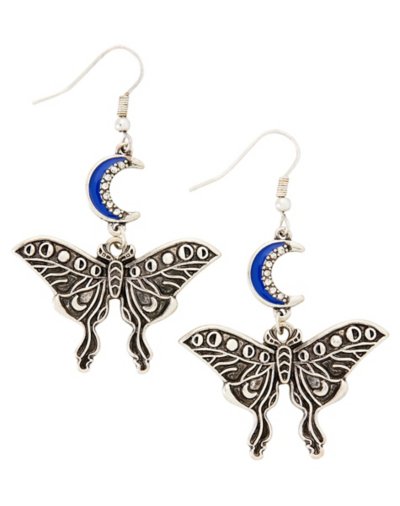 Silver and Blue Lunar Moth Dangle Earrings