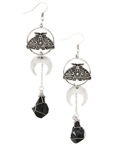 Silver Lunar Moth and Crystal Dangle Earrings