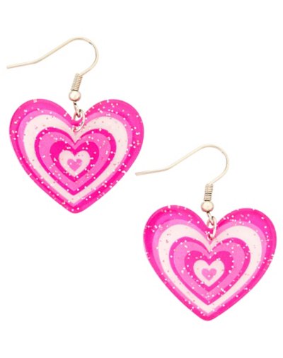 Pink Groovy Layered Heart Dangle Earrings