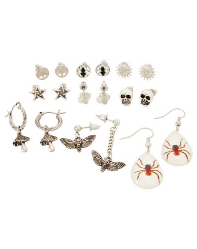 Multi-Pack Silver Gothic Insect Earrings - 9 Pack