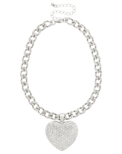 CZ Pave Heart Curb Chain Choker Necklace