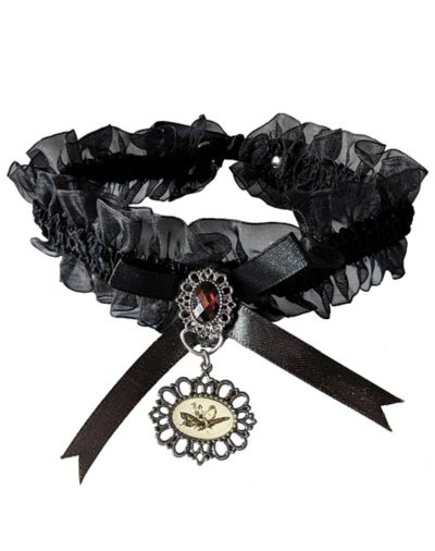 Black Ruffled Ribbon Frog Cameo Choker Necklace