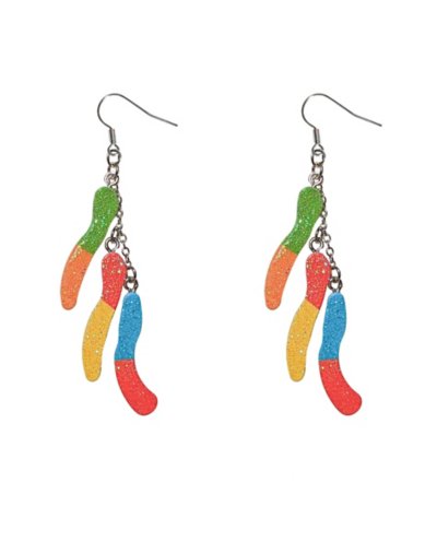 Sour Gummy Worms Dangle Earrings - 18 Gauge