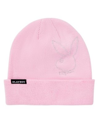 "Pink Playboy Bunny Head Cuff Beanie Hat"