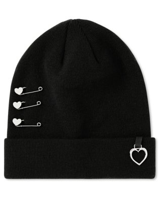 "Heart Safety Pin Knit Hat"