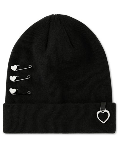 Heart Safety Pin Knit Hat