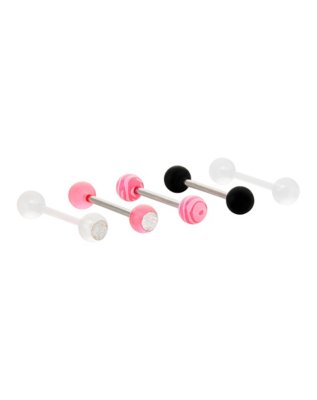 "Multi-Pack CZ Pink Black and Clear Barbells 5 Pack - 14 Gauge"