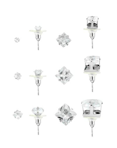 Multi-Pack CZ Titanium Square Stud Earrings 6 Pair - 20 Gauge