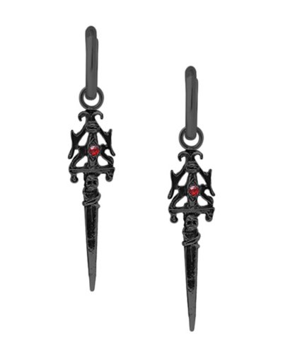 CZ Black Dagger Dangle Earrings