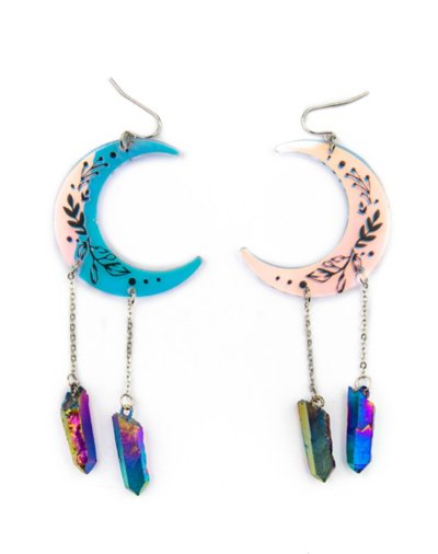 Crescent Moon Crystal Drop Dangle Earrings