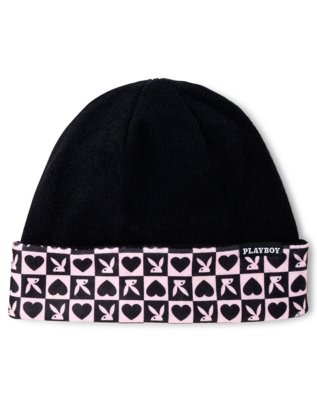 "Black and Pink Playboy Reversible Beanie Hat"