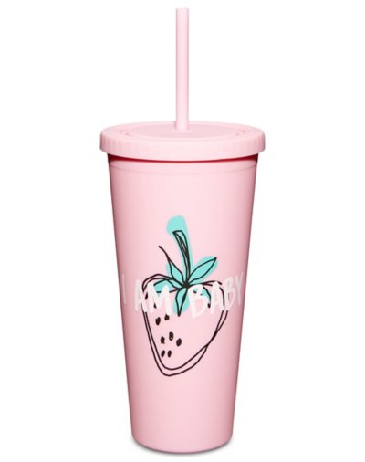 I Am Baby Pink Strawberry Cup With Straw