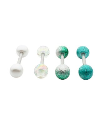 "Multi-Pack Glitter White Blue and Green Barbells - 14 Gauge"