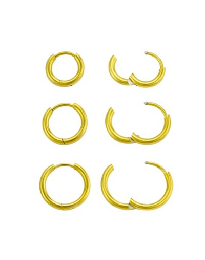 Multi-Pack Graduated Size Goldtone Huggie Hoop Earrings - 3 Pair