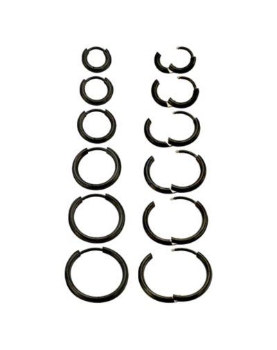 Black Huggie Hoop Earrings - 6 Pair