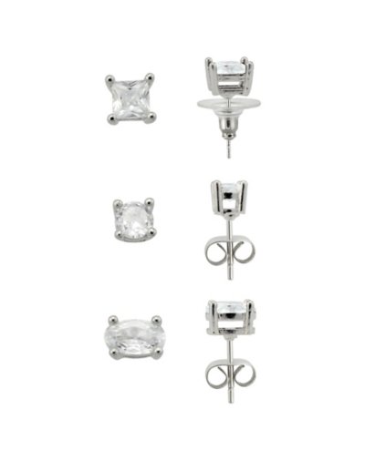 Multi-Pack CZ Square Round Oval Stud Earrings - 3 Pair