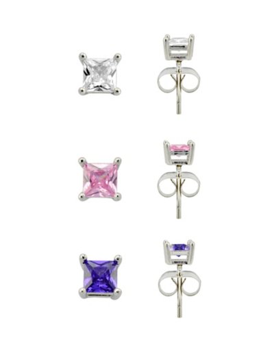 Multi-Pack CZ Pink and Purple Stud Earrings - 3 Pair