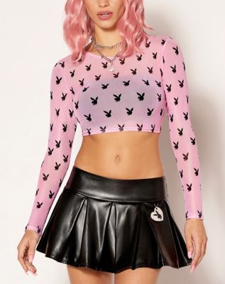 Pink Playboy Bunny All Over Print Mesh Long Sleeve T Shirt - Spencer's