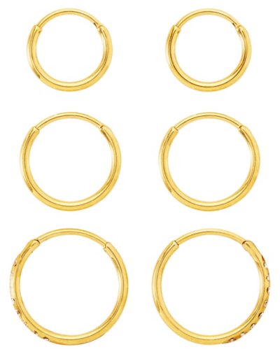 Multi-Pack CZ Goldtone Hoop Earrings - 3 Pair