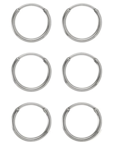 Multi-Pack Titanium Silvertone Hoop Earrings - 3 Pair