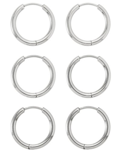 Multi-Pack Silvertone Round Hoop Earrings - 3 Pair