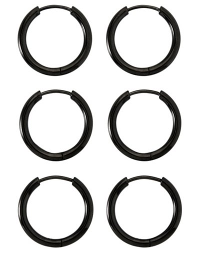 Multi-Pack Black Round Hoop Earrings - 3 Pair