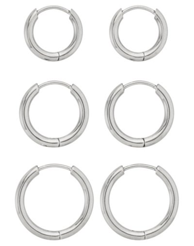 Multi-Pack Silvertone Thick Hoop Earrings - 3 Pair