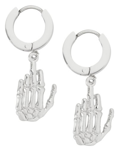 Silvertone Skull Huggie Hoop Dangle Earrings