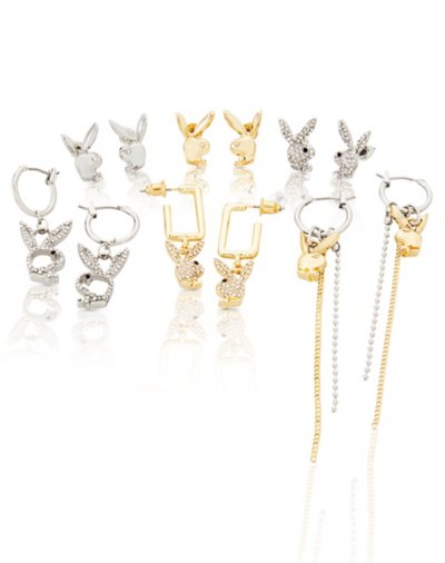 Multi-Pack Silver and Gold Playboy Bunny Earrings - 6 Pack