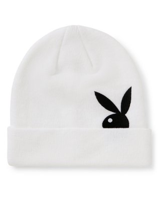 "White Playboy Bunny Cuff Beanie Hat"