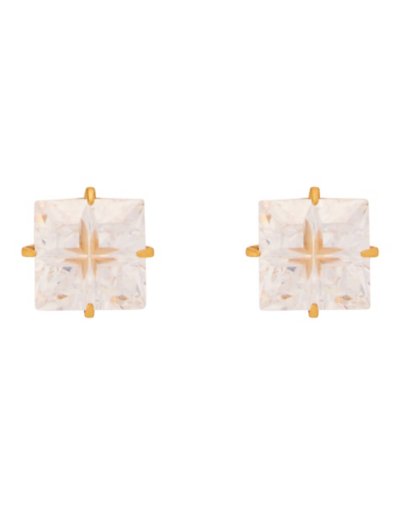 Square CZ Titanium Goldtone Stud Earrings