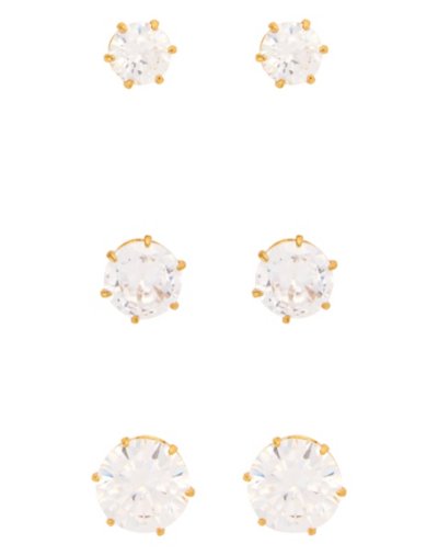 Multi-Pack Round CZ Goldtone Stud Earrings - 3 Pair